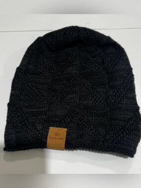Page One Black Knit Checkerboard Beanie Hat - Faux Fur Lined Cozy Winter Cap